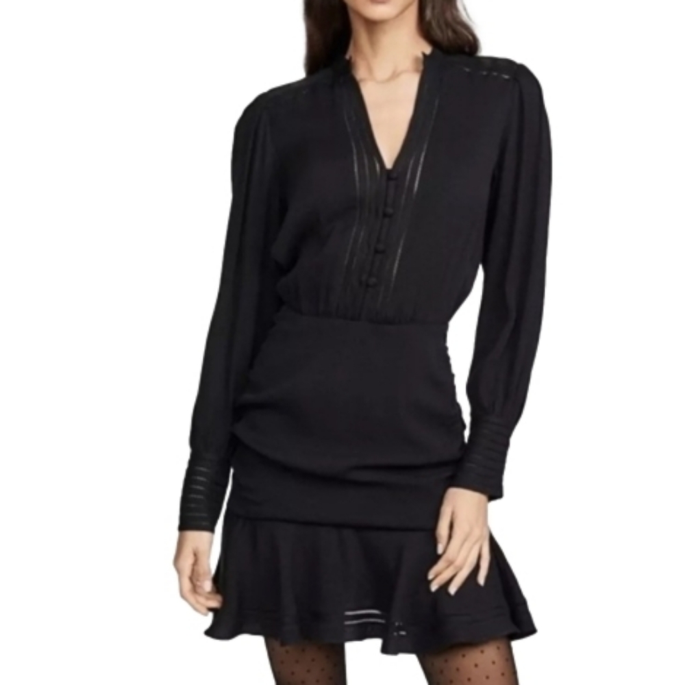 Veronica Beard Jasper Button-front Short Dress Lattice Border In Black Sz 2 (XS) - Picture 3 of 16